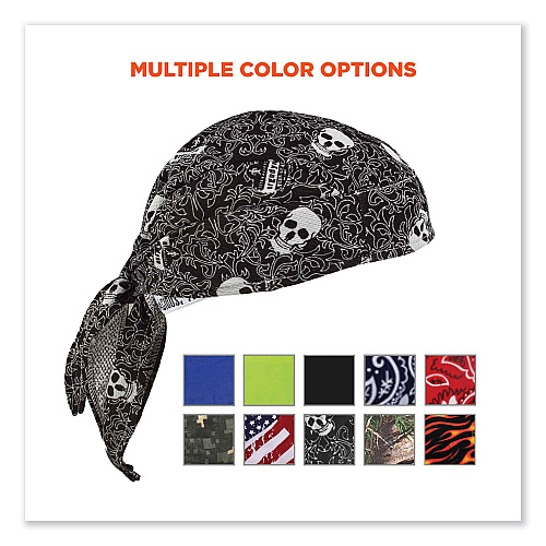 ergodyne Chill-Its 6615 High-Performance Bandana Doo Rag with Terry Cloth Sweatband, One Size Fits Most, Skulls (12519)