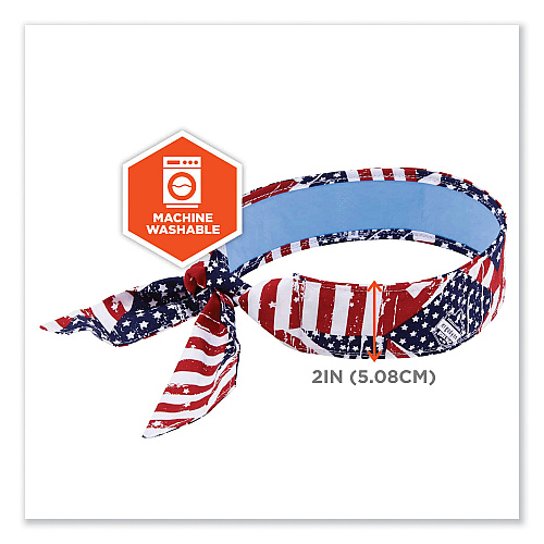ergodyne Chill-Its 6700CT Cooling Bandana PVA Tie Headband, One Size Fits Most, Stars and Stripes (12561)