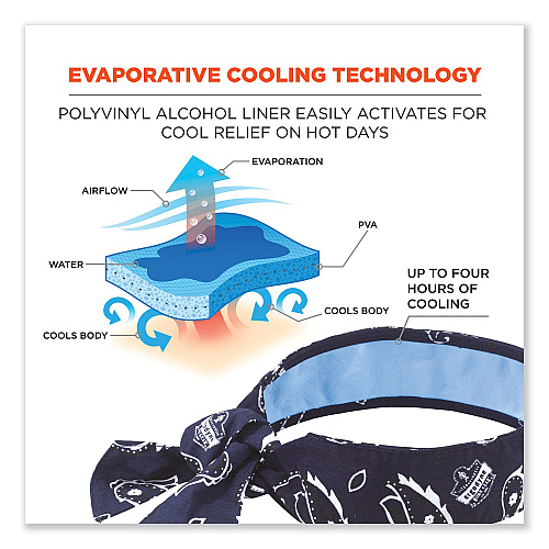 ergodyne Chill-Its 6700CT Cooling Bandana PVA Tie Headband, One Size Fits Most, Navy Western (12564)