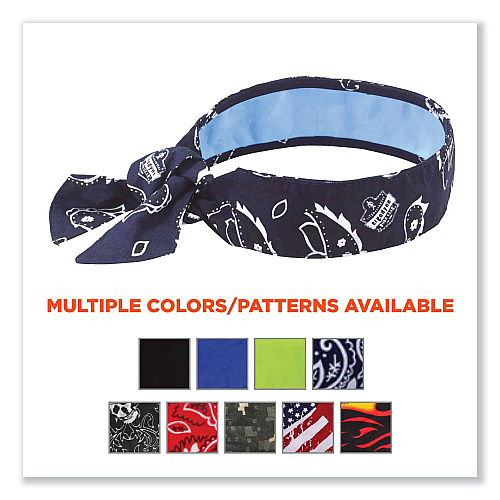 ergodyne Chill-Its 6700CT Cooling Bandana PVA Tie Headband, One Size Fits Most, Navy Western (12564)