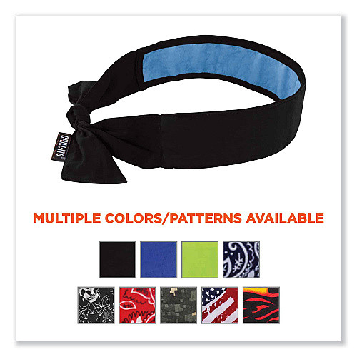 ergodyne Chill-Its 6700CT Cooling Bandana PVA Tie Headband, One Size Fits Most, Black (12565)