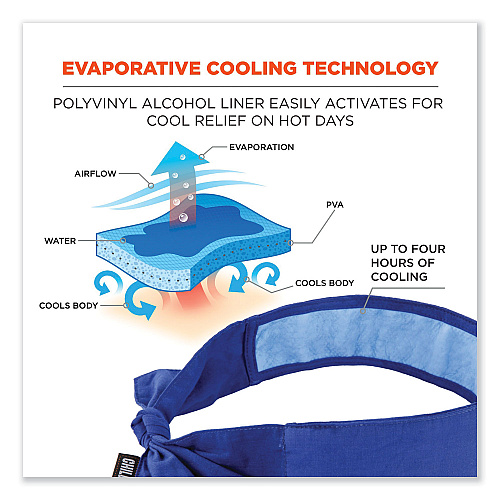 ergodyne Chill-Its 6700CT Cooling Bandana PVA Tie Headband, One Size Fits Most, Solid Blue (12567)