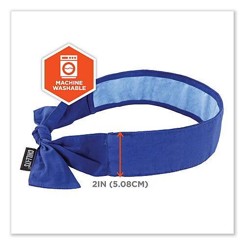 ergodyne Chill-Its 6700CT Cooling Bandana PVA Tie Headband, One Size Fits Most, Solid Blue (12567)