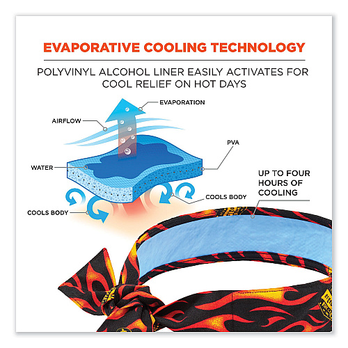 ergodyne Chill-Its 6700CT Cooling Bandana PVA Tie Headband, One Size Fits Most, Flames (12568)