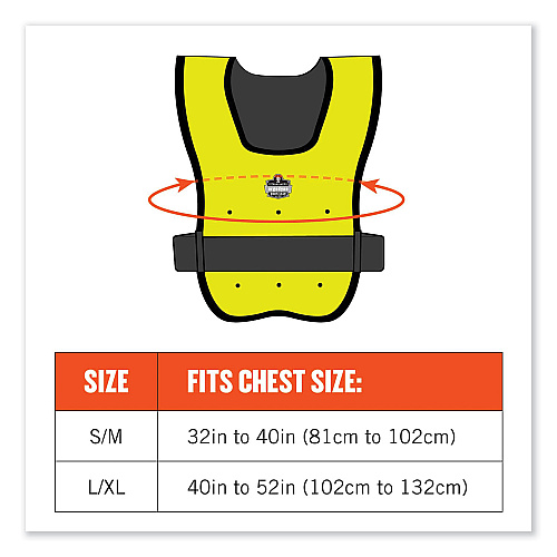 ergodyne Chill-Its 6687 Economy Dry Evaporative Cooling Elastic Waist Vest, Nylon, Small/Medium, Lime (12683)