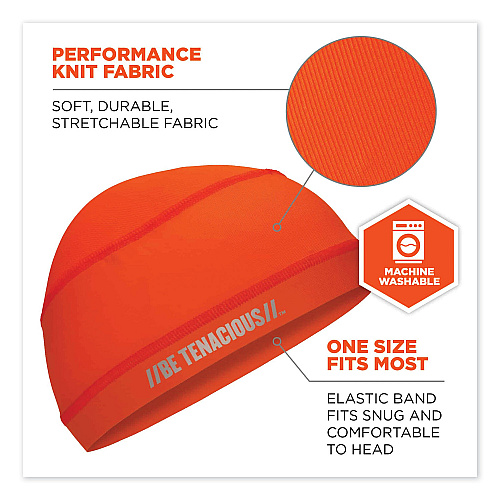 ergodyne Chill-Its 6632 Performance Knit Cooling Skull Cap, Polyester/Spandex, One Size Fits Most, Orange (12688)