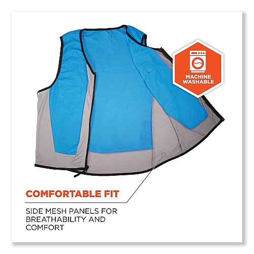 ergodyne Chill-Its 6667 Wet Evaporative PVA Cooling Vest with Zipper, PVA, 2X-Large, Blue (12696)