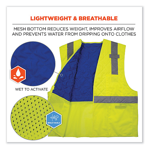 ergodyne Chill-Its 6668 Class 2 Hi-Vis Safety Cooling Vest. Polymer, Large, Lime (12714)