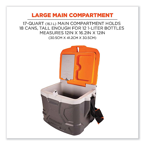 ergodyne Chill-Its 5170 17-Quart Industrial Hard Sided Cooler, Orange/Gray, 30/Pallet (13172)
