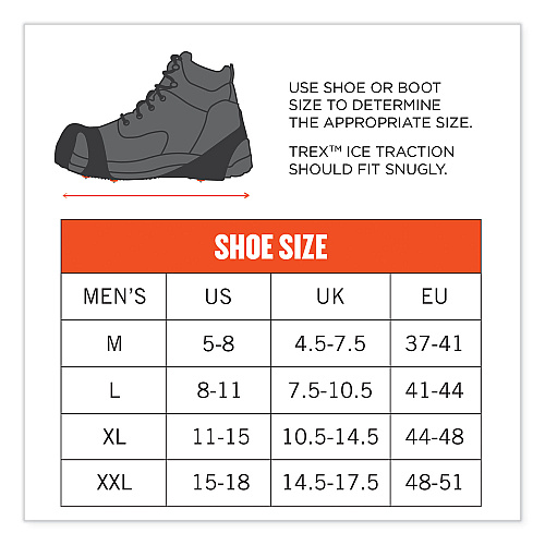 ergodyne Trex 6300TC One-Piece Slip-on Tungsten Carbide Ice Cleats, X-Large, Black, Pair (16735)