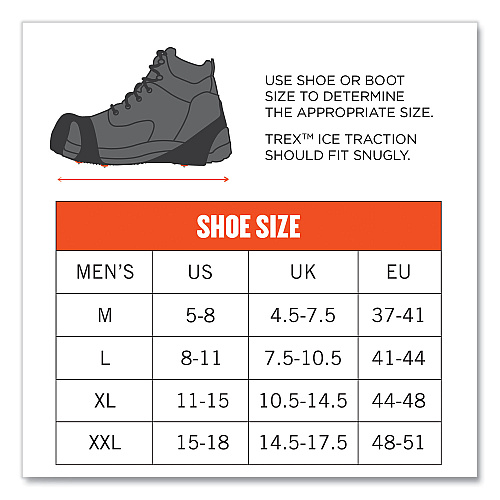 ergodyne Trex 6300 One Piece Slip-on Ice Cleats, Large, Black, Pair (16754)