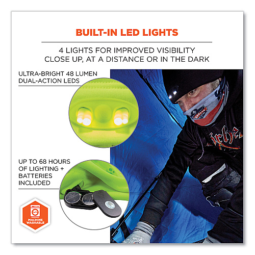 ergodyne N-Ferno 6804 Skull Cap Winter Hat with LED Lights, One Size Fits Mosts, Lime (16802)