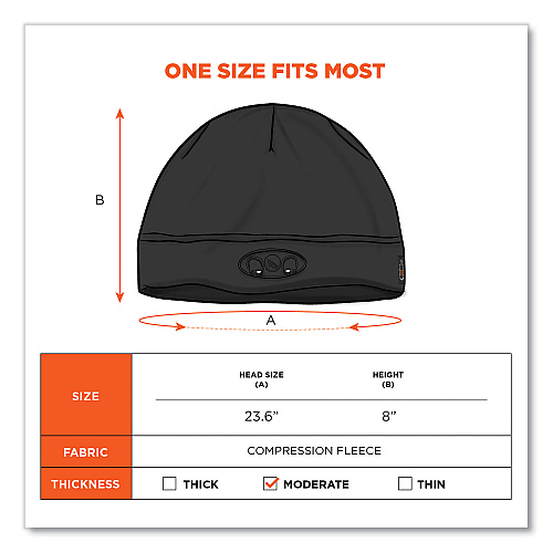 ergodyne N-Ferno 6804 Skull Cap Winter Hat with LED Lights, One Size Fits Mosts, Black (16803)