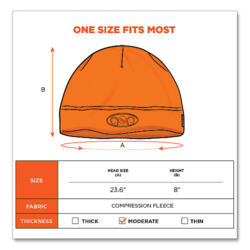 ergodyne N-Ferno 6804 Skull Cap Winter Hat with LED Lights, One Size Fits Most, Orange (16804)