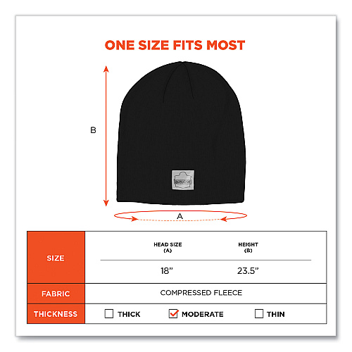 ergodyne N-Ferno 6812 Rib Knit Beanie, One Size Fits Most, Black (16812)