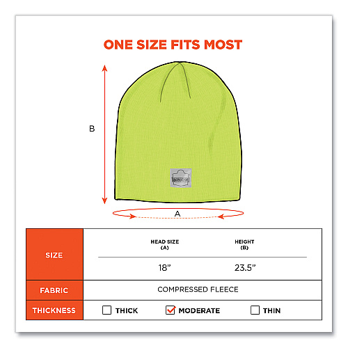 ergodyne N-Ferno 6812 Rib Knit Beanie, One Size Fits Most, Lime (16813)
