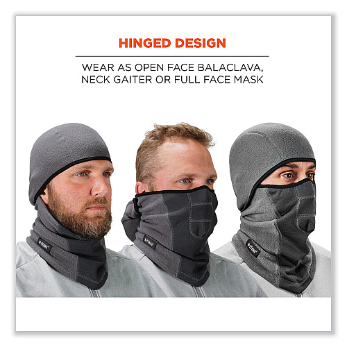 ergodyne N-Ferno 6823 Hinged Balaclava Face Mask, Fleece, One Size Fits Most, Gray (16835)