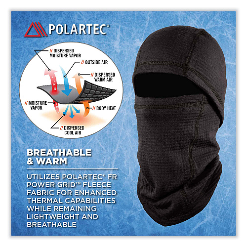 ergodyne N-Ferno 6847 FR Dual Compliant Balaclava Face Mask, Polartec FR Power Grid Fleece, One Size Fits Most, Black (16847)