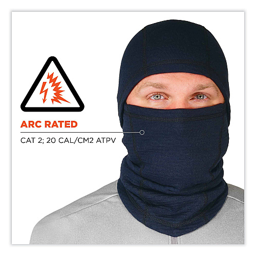 ergodyne N-Ferno 6847 FR Dual Compliant Balaclava Face Mask, Polartec FR Power Grid Fleece, One Size Fits Most, Navy (16848)