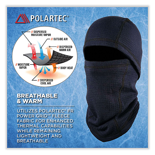 ergodyne N-Ferno 6847 FR Dual Compliant Balaclava Face Mask, Polartec FR Power Grid Fleece, One Size Fits Most, Navy (16848)