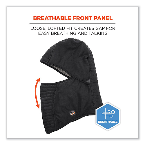 ergodyne N-Ferno 6955 Insulated 3-Layer Balaclava Face Mask, Polartec FR Power Grid Fleece/Polyester/Spandex, One Size, Black (16955)