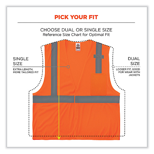 ergodyne GloWear 8210HL Class 2 Economy Mesh Hook and Loop Vest, Polyester, Large/X-Large, Orange (21015)