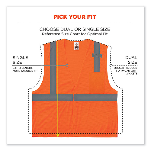 ergodyne GloWear 8210HL Class 2 Economy Mesh Hook and Loop Vest, Polyester, 2X-Large/3X-Large, Orange (21017)
