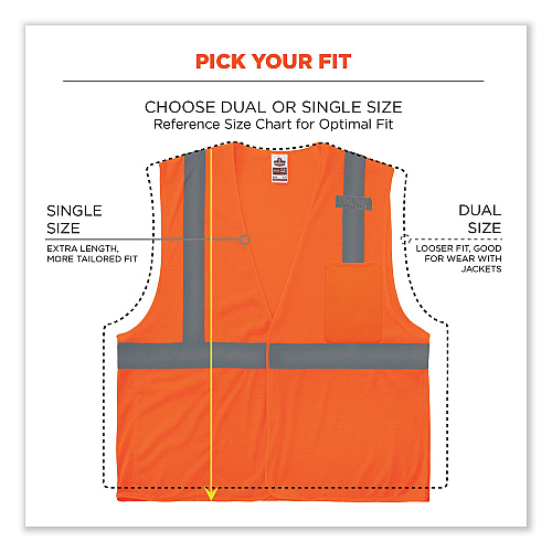 ergodyne GloWear 8210HL Class 2 Economy Mesh Hook and Loop Vest, Polyester, 4X-Large/5X-Large, Orange (21019)