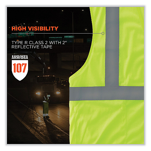 ergodyne GloWear 8210HL Class 2 Economy Mesh Hook and Loop Vest, Polyester, X-Small, Lime (21021)