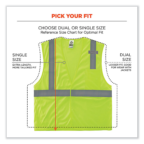 ergodyne GloWear 8210HL Class 2 Economy Mesh Hook and Loop Vest, Polyester, X-Small, Lime (21021)