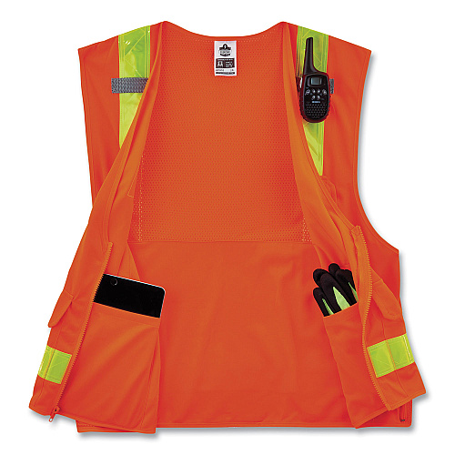 ergodyne GloWear 8250ZHG Class 2 Hi-Gloss Surveyors Zipper Vest, Polyester, Small/Medium, Orange (21433)