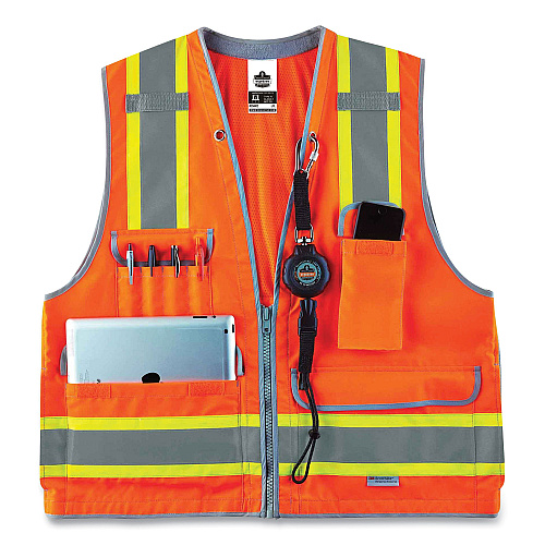 ergodyne GloWear 8254HDZ Class 2 Heavy-Duty Surveyors Zipper Vest, Polyester, 4X-Large/5X-Large, Orange (21459)