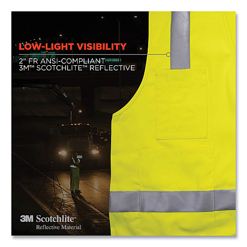 ergodyne GloWear 8262FRZ Class 2 FR Surveyor Zipper Vest, Tencel/Modacrylic/Para-aramid/Kevlar, Small/Medium, Lime (21483)