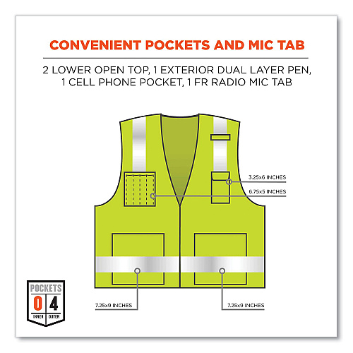 ergodyne GloWear 8262FRZ Class 2 FR Surveyor Zipper Vest, Tencel/Modacrylic/Para-aramid/Kevlar, Large/X-Large, Lime (21485)