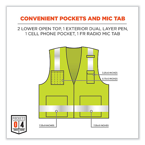 ergodyne GloWear 8262FRZ Class 2 FR Surveyor Zip Vest, Tencel/Modacrylic/Para-aramid/Kevlar, 2X-Large/3X-Large, Lime (21487)