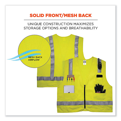 ergodyne GloWear 8262FRZ Class 2 FR Surveyor Zip Vest, Tencel/Modacrylic/Para-aramid/Kevlar, 4X-Large/5X-Large, Lime (21489)