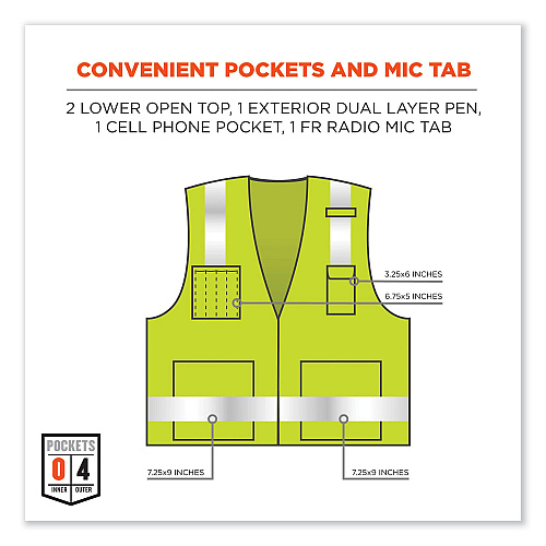 ergodyne GloWear 8262FRZ Class 2 FR Surveyor Zip Vest, Tencel/Modacrylic/Para-aramid/Kevlar, 4X-Large/5X-Large, Lime (21489)