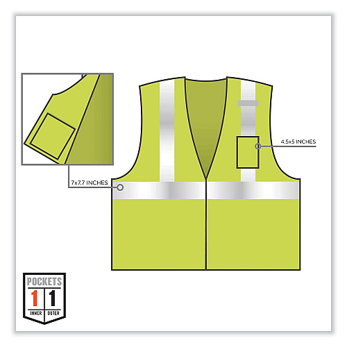 ergodyne GloWear 8256Z Class 2 Self-Extinguishing Zipper Vest, Polyester, Large/X-Large, Lime (21575)