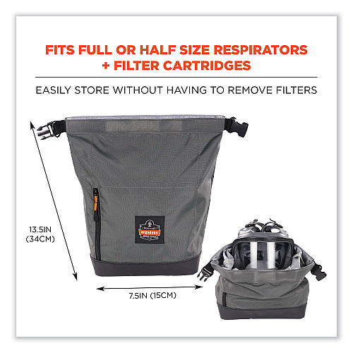 ergodyne Arsenal 5186 Full Respirator Bag with Roll Top Closure, 7.5 x 13.5 x 13.5, Gray (13186)