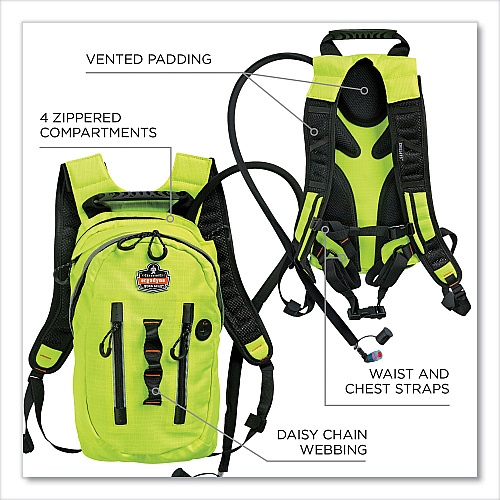 ergodyne Chill-Its 5157 Cargo Hydration Pack with Storage, 3 L, Hi-Vis Lime (13164)