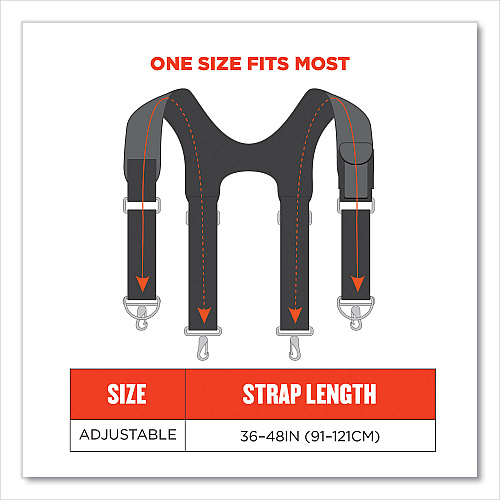 ergodyne Arsenal 5560 Padded Tool Belt Suspenders, 36" to 48" Waist, 3" Wide, Polyester, Gray (13665)