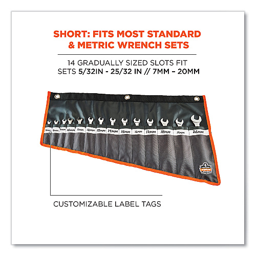 ergodyne Arsenal 5873 Polyester Wrench Roll Up, 14 Compartments, 26.5 x 16.5, Polyester, Black (13775)