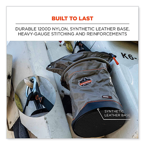 ergodyne Arsenal 5974 Hoist Bucket Tool Bag with Swiveling Carabiner and Zipper Top, 12.5 x 12.5 x 17, Gray (15974)