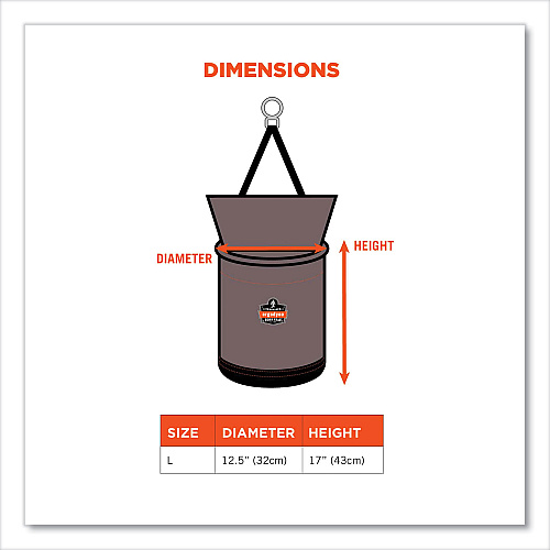 ergodyne Arsenal 5974 Hoist Bucket Tool Bag with Swiveling Carabiner and Zipper Top, 12.5 x 12.5 x 17, Gray (15974)