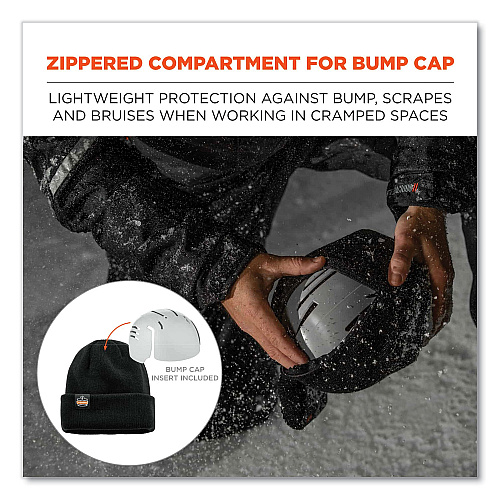 ergodyne N-Ferno 6811ZI Rib Knit Hat + Bump Cap Insert, One Size Fits Most, Black (16811)