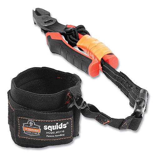 ergodyne Squids 3192 Wrist Lanyard Tethering Kit, 3 lb Max Working Capacity, 7.5" Long, Black (19662)