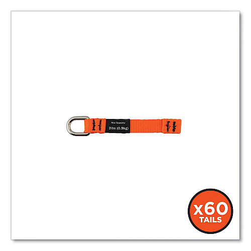 ergodyne Squids 3700 Nylon Webbing Tool Tails with D-Rings, 2lb Max Working Capacity, 4.5" Long, Orange/Black, 6/Pack, 10 Packs/Carton (19704BULK)