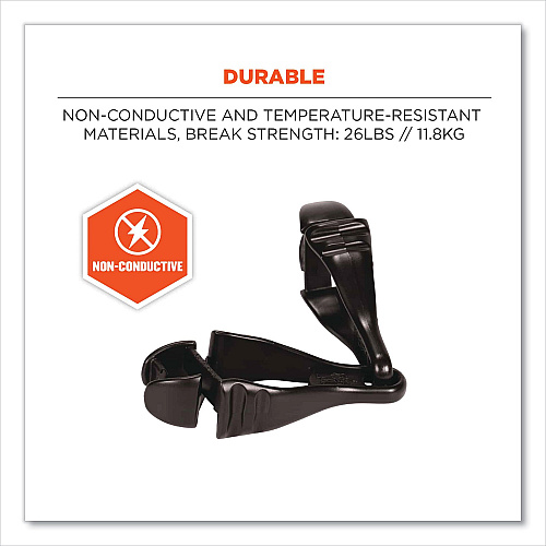 ergodyne Squids 3400 Glove Clip Holder with Dual Clips, 1 x 1 x 6.5, Acetal Copolymer, Black, 100/Carton (19712BULK)