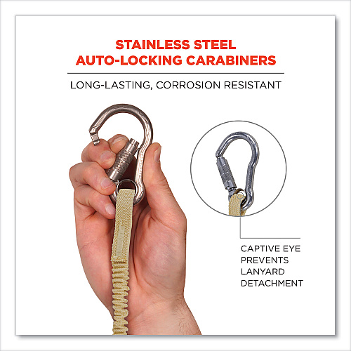 ergodyne Squids 3121 Burn + CR Aramid Tool Lanyard with Steel Carabiners, 10 lb Max Working Capacity, 38" to 48" Long, Yellow (19721)