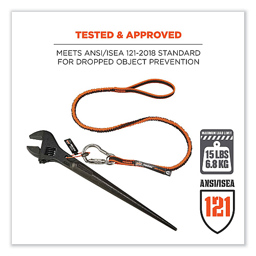 ergodyne Squids 3101F(x) Tool Lanyard with Stainless-Steel Carabiner + Loop, 15 lb Max Working Capacity, 38" to 48" Long (19803)
